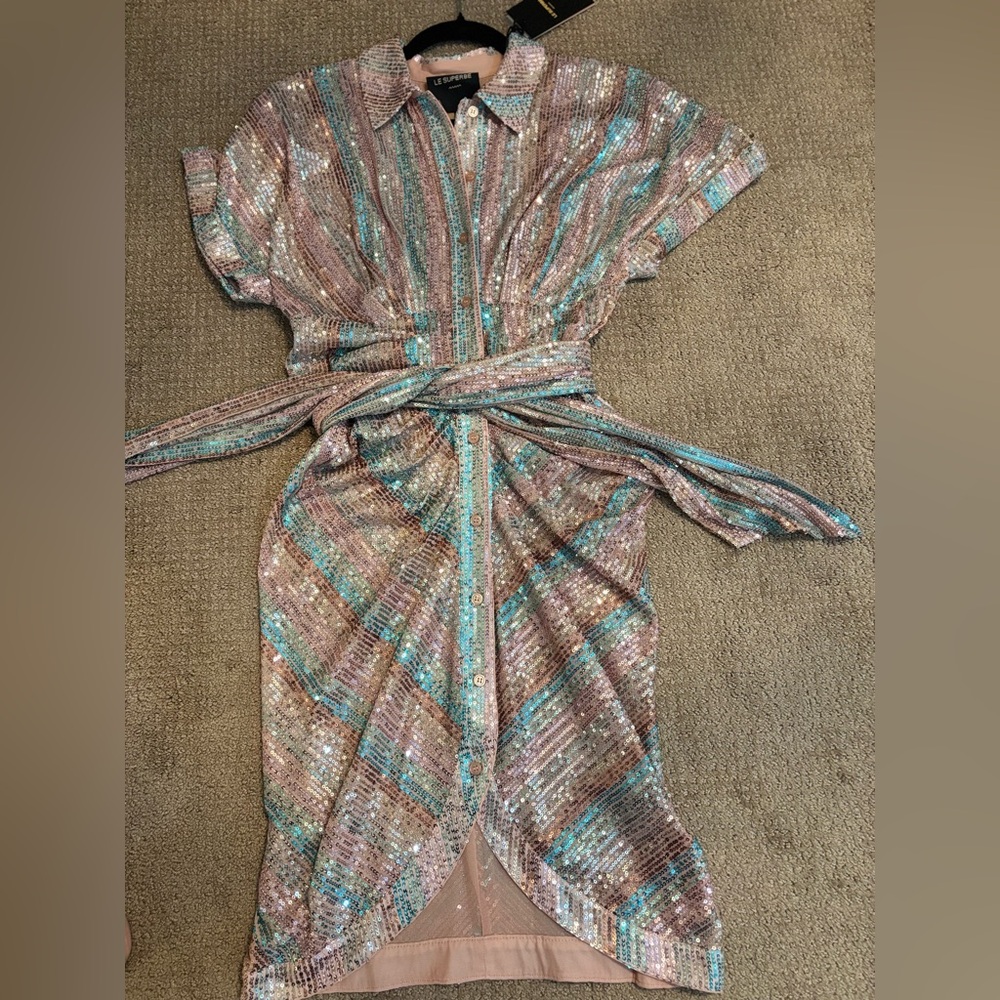 LE SUPERBE MINI MIKO DRESS AQUA RAINBOW size 4 NWT $495🌈 - Picture 12 of 14